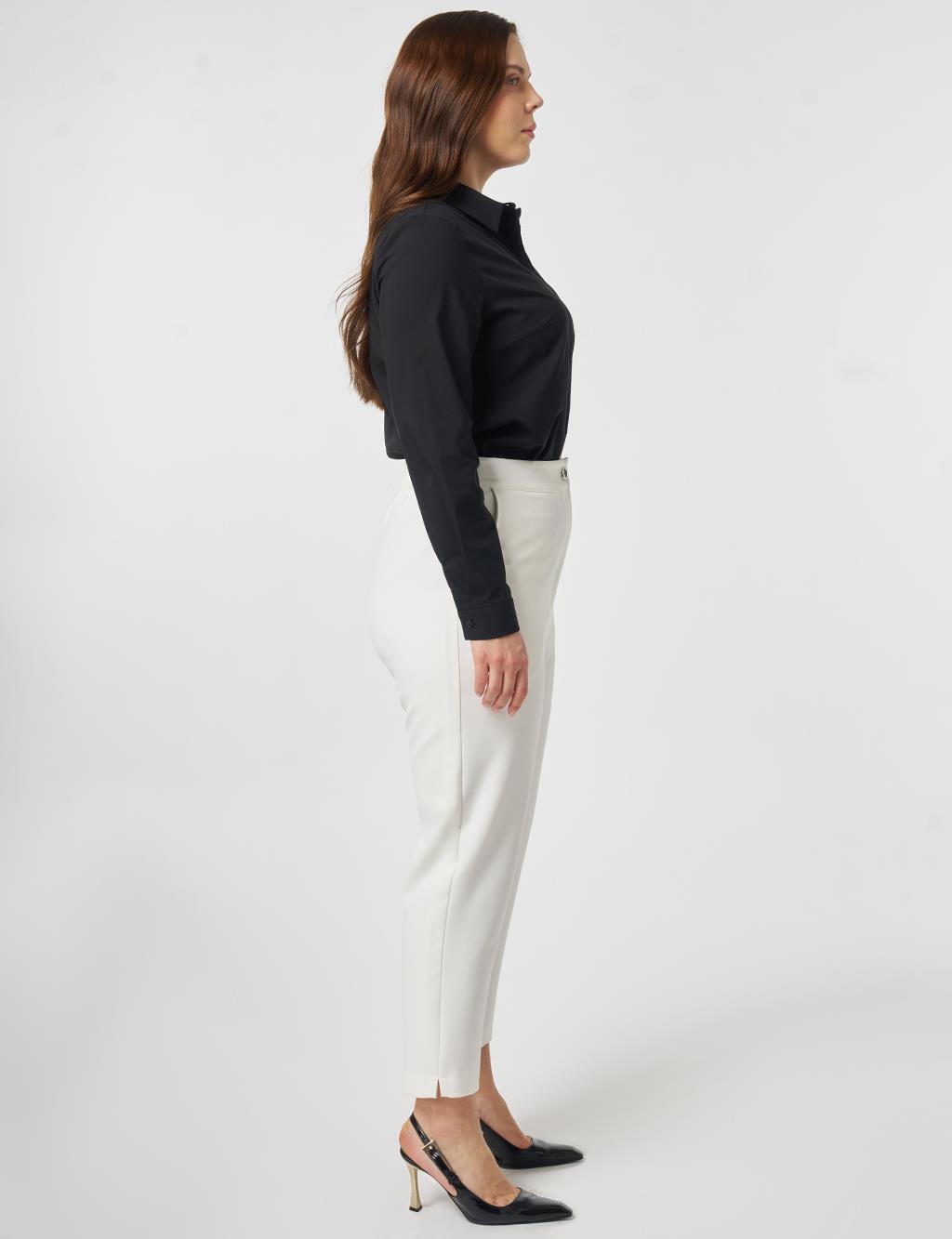 Bel Lastikli Dar Paça Pantolon Ekru