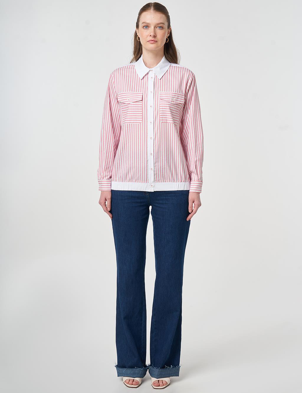 Striped Cotton Blouse Fuchsia