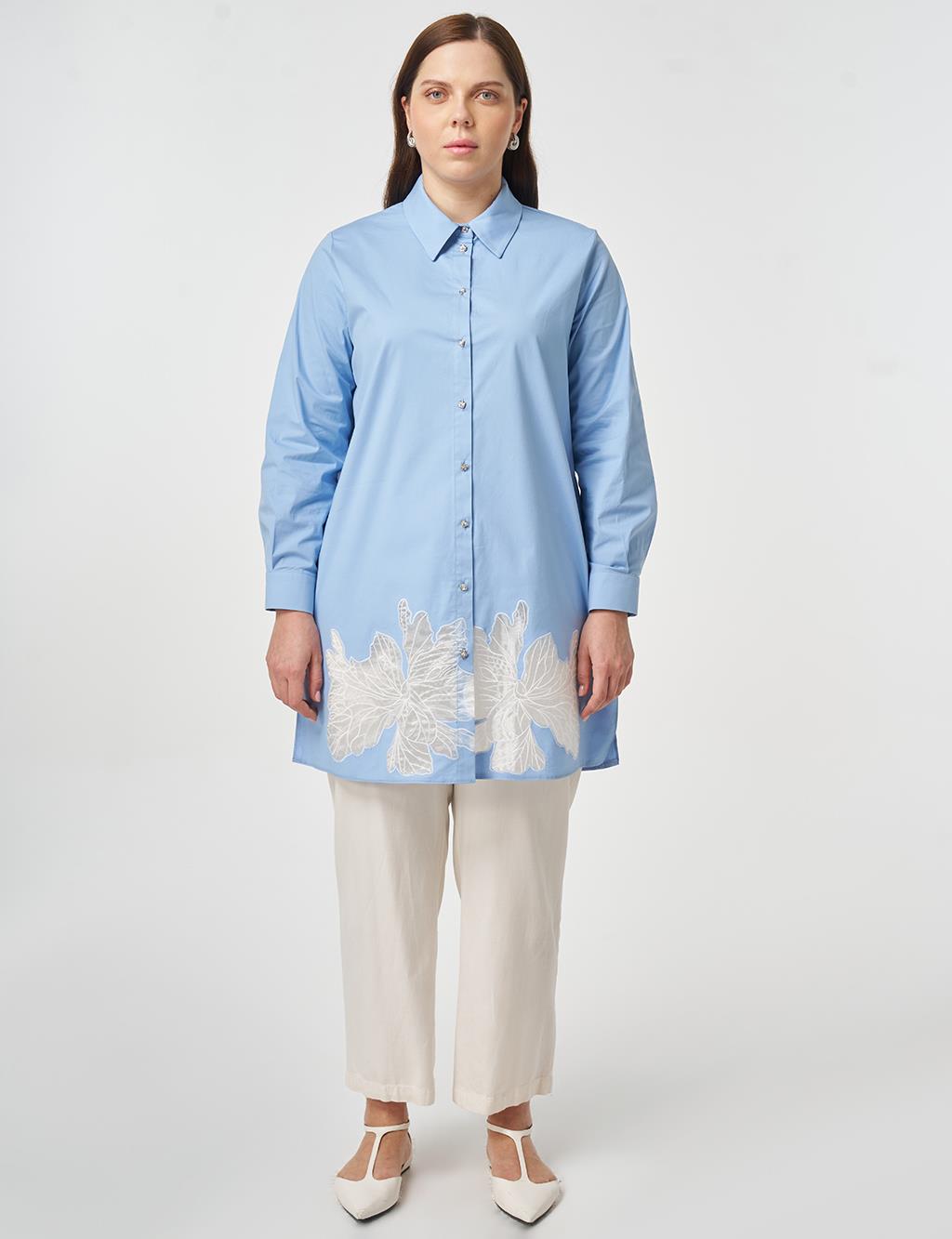 Cotton Tunic with Embroidered Appliqué Light Aviator Blue