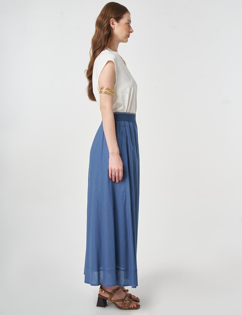 Flared Skirt with Patch Pockets Indigo