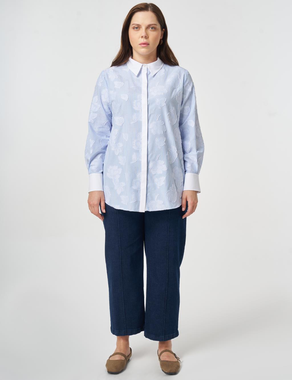 Appliqué Cotton Tunic Blue