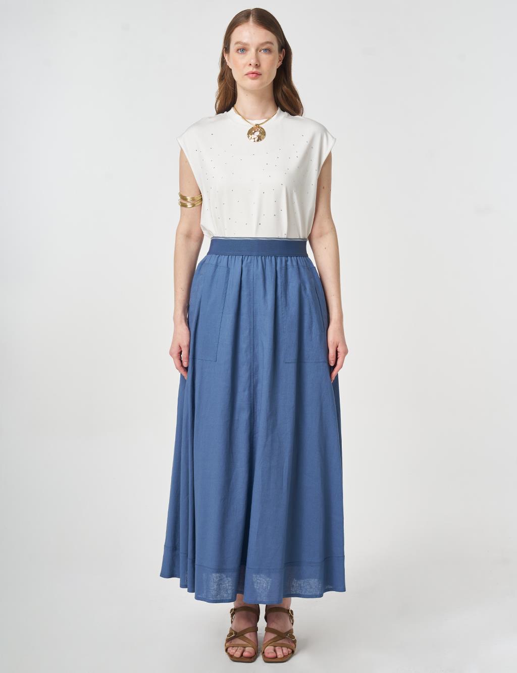 Flared Skirt with Patch Pockets Indigo