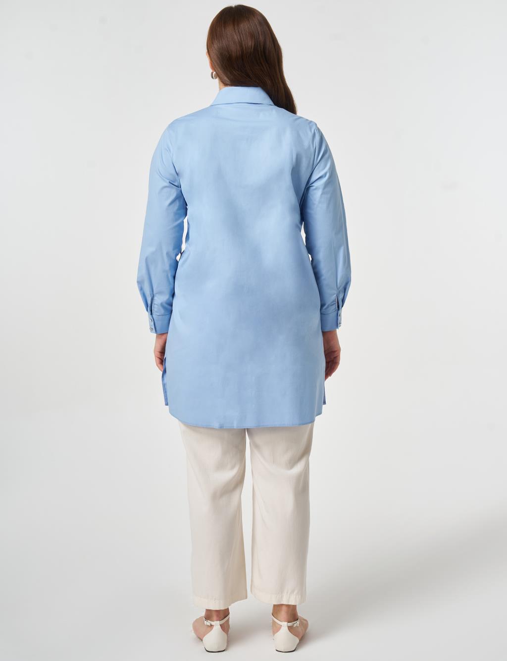 Cotton Tunic with Embroidered Appliqué Light Aviator Blue