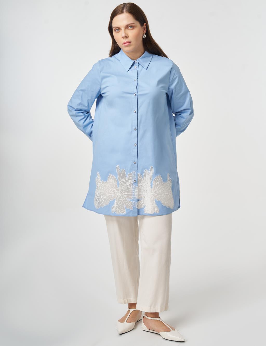 Cotton Tunic with Embroidered Appliqué Light Aviator Blue
