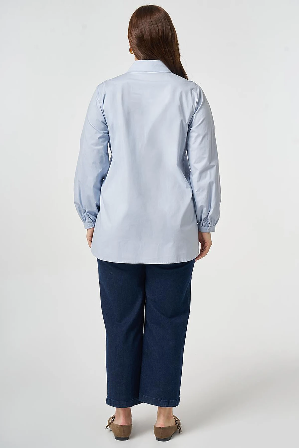 Mesh-Trimmed Baby Collar Blouse Blue
