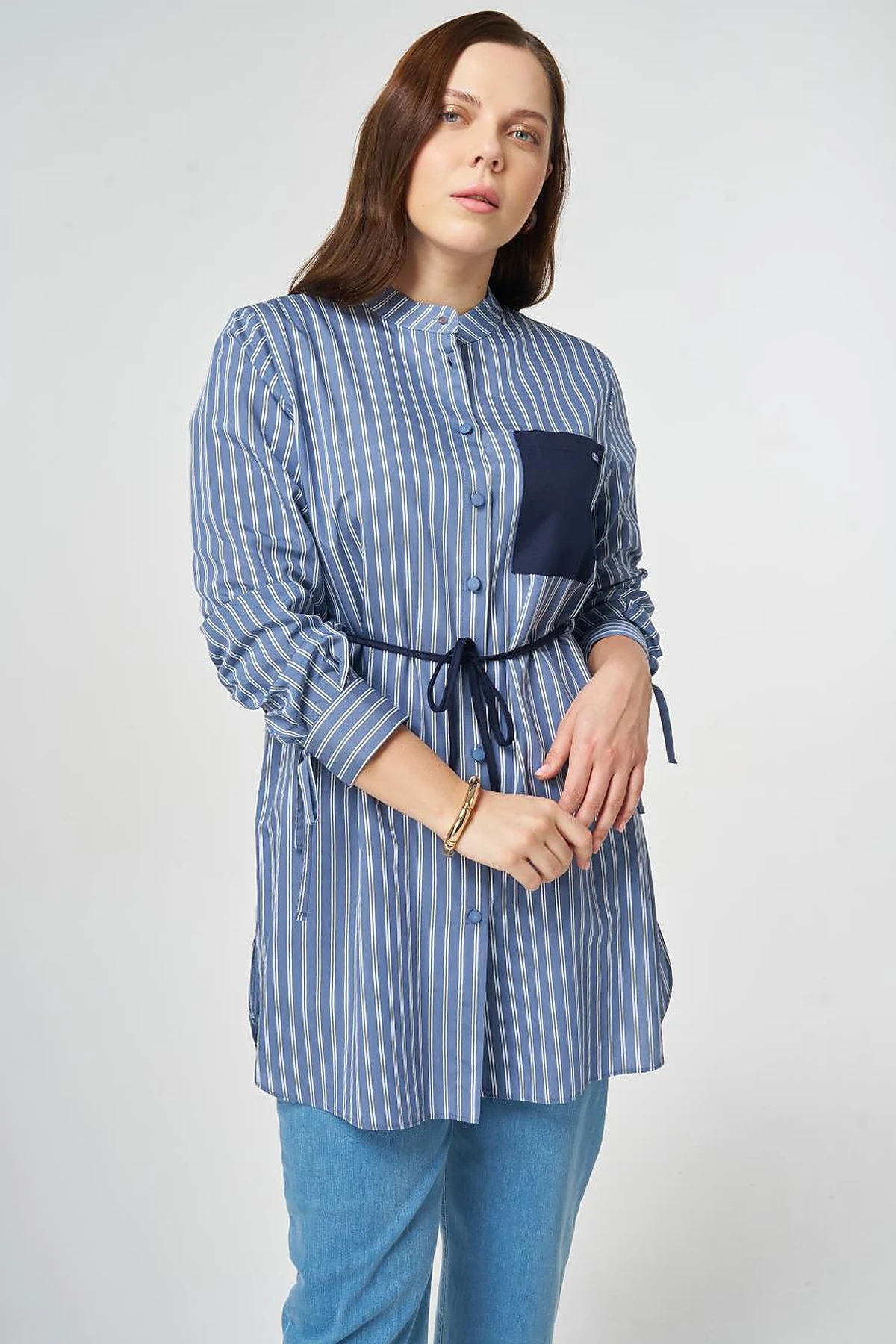 Waist Tie Viscose Tunic Indigo