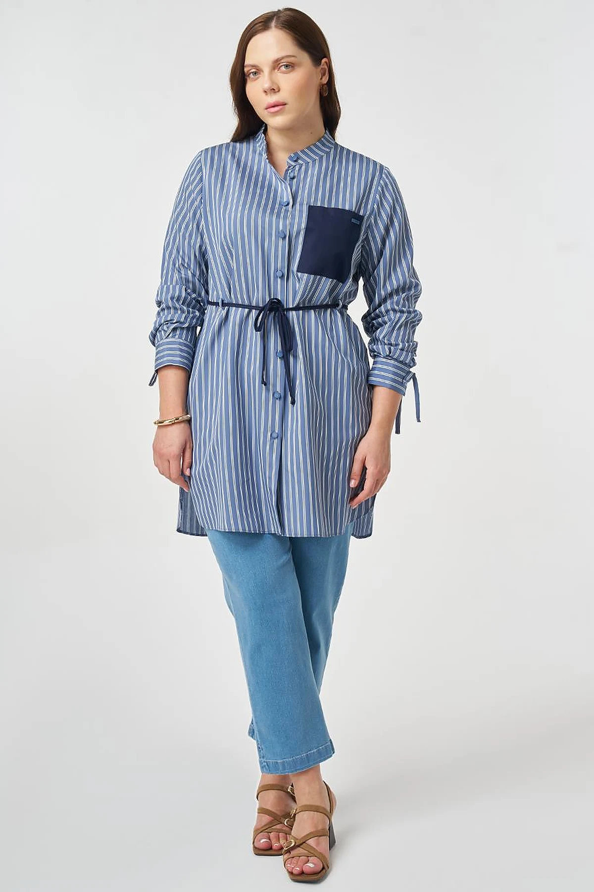 Waist Tie Viscose Tunic Indigo