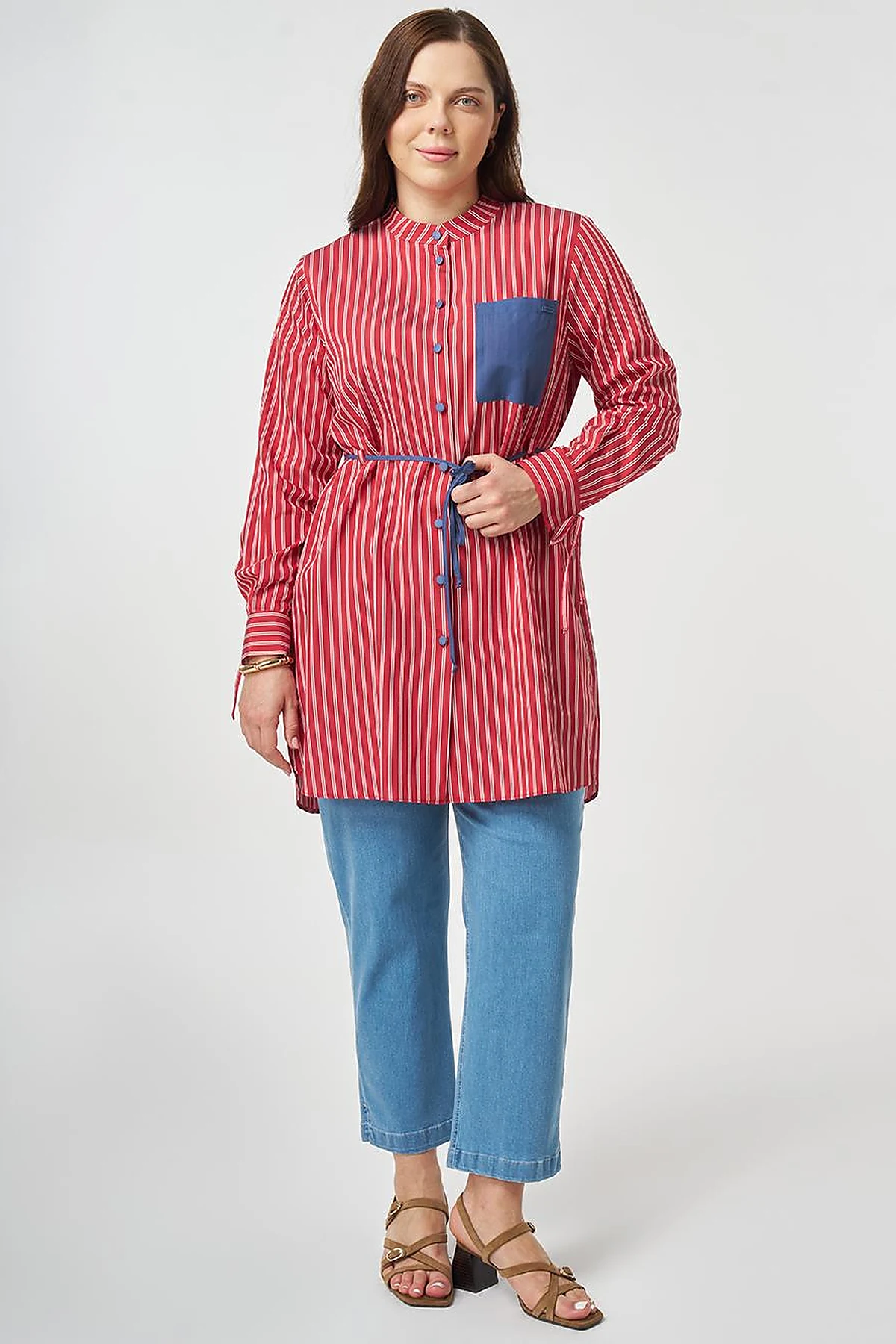 Waist Tie Viscose Tunic Red