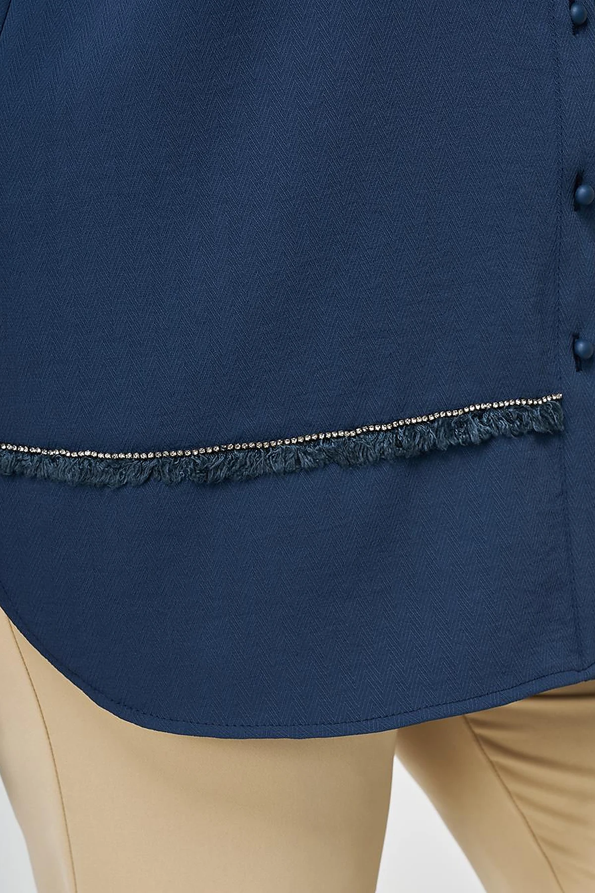 Striped Detail Shirt Collar Tunic Dark Navy