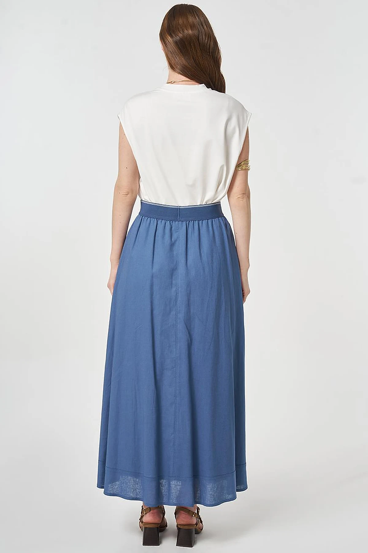 Flared Skirt with Patch Pockets Indigo