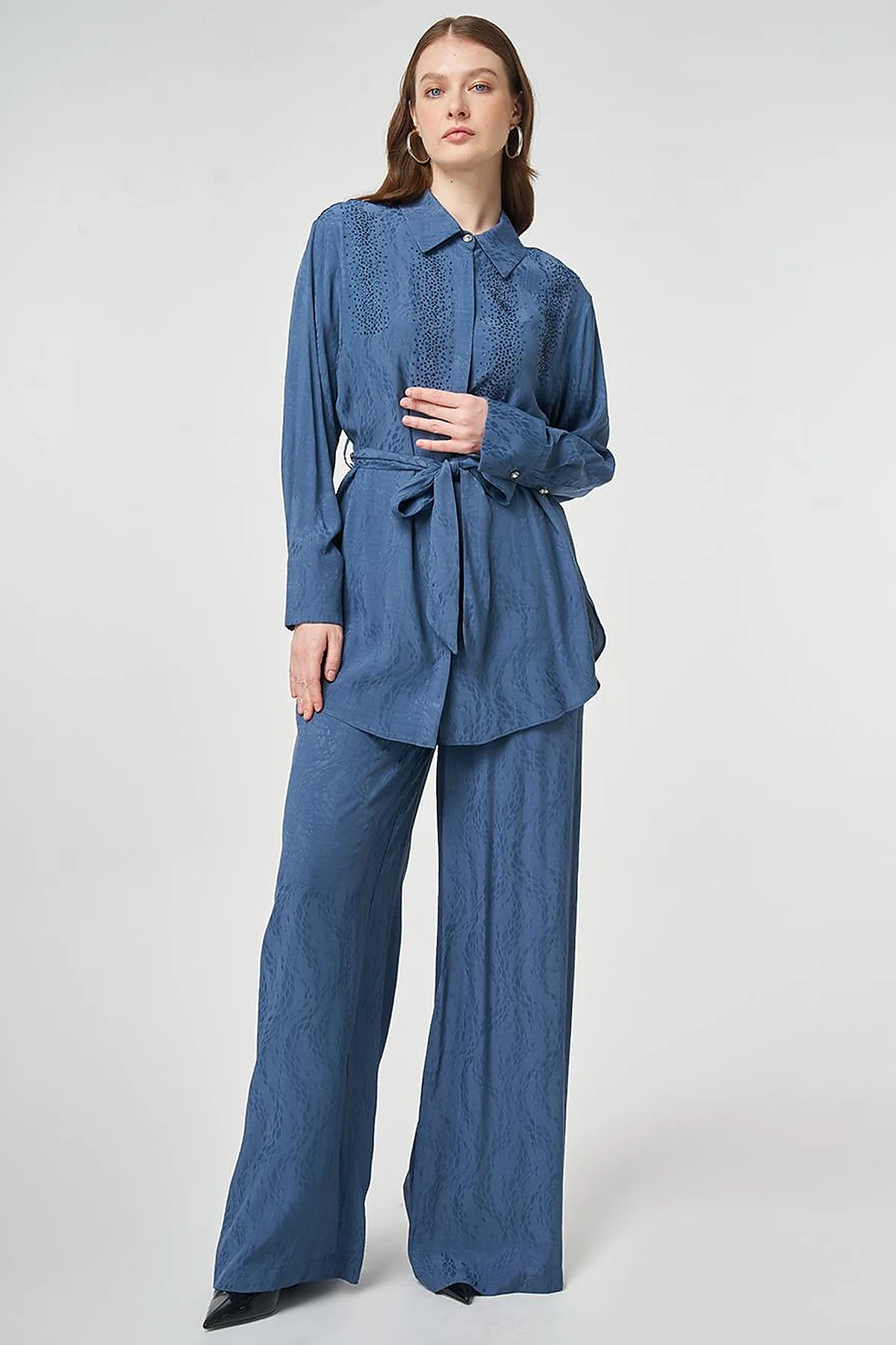 100% Viscose Hotfix Printed Two-Piece Set Indigo