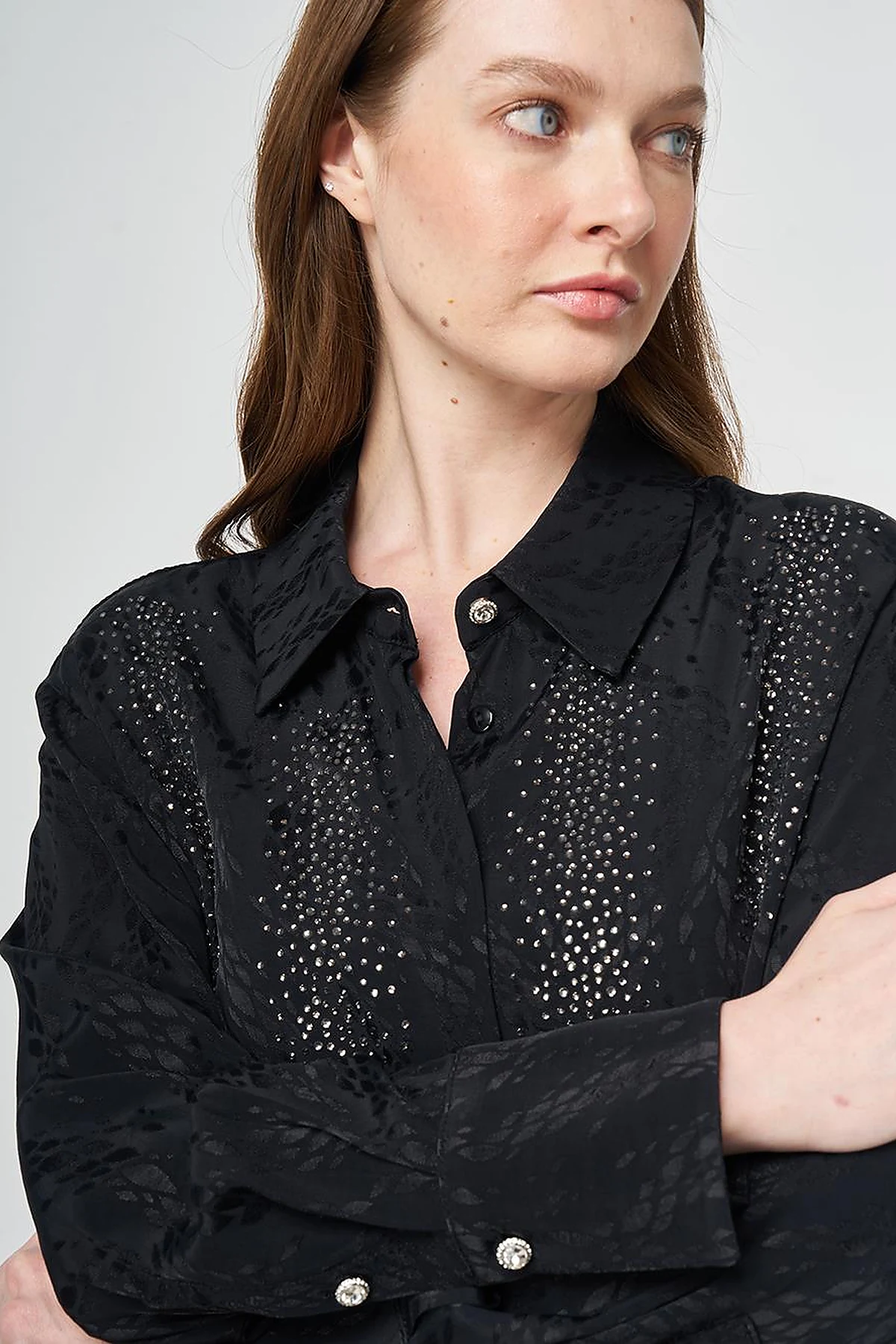 100% Viscose Hotfix Printed Two-Piece Set Black