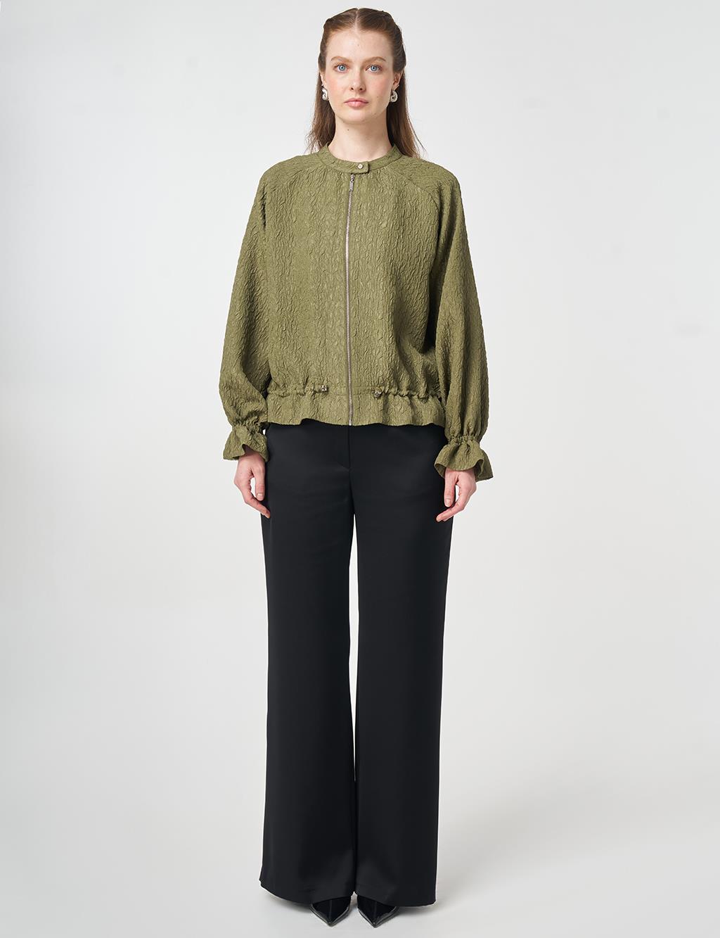 Raglan Sleeve Embossed Jacket Khaki