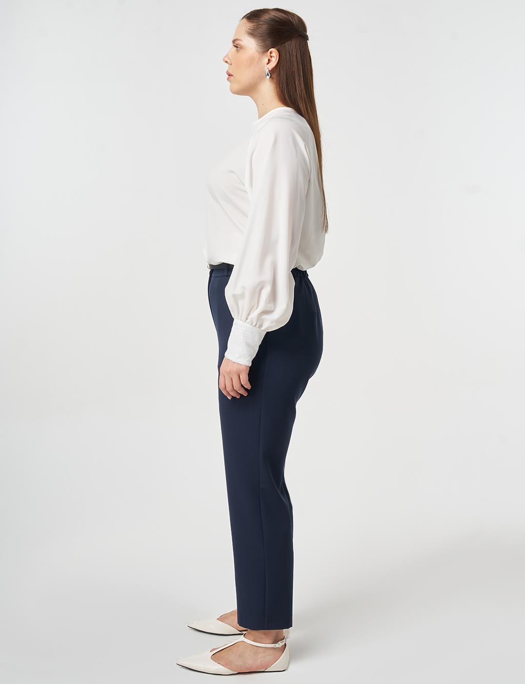 Slim-Belted Straight-Leg Pants Dark Navy