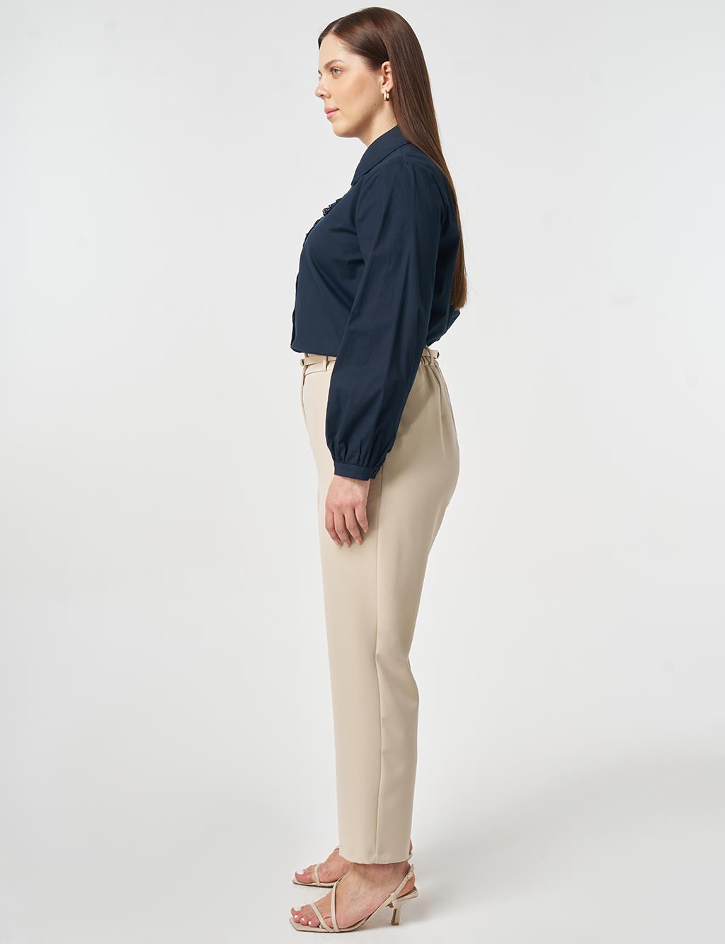 Slim-Belted Straight-Leg Pants Stone