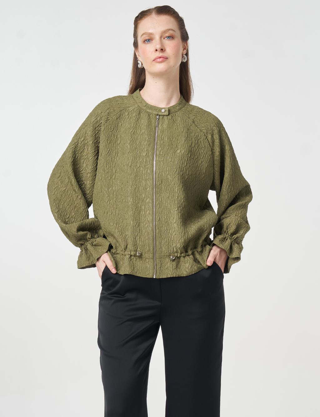Raglan Sleeve Embossed Jacket Khaki