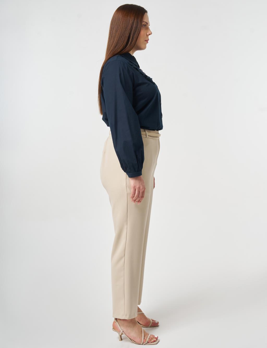 Slim-Belted Straight-Leg Pants Stone