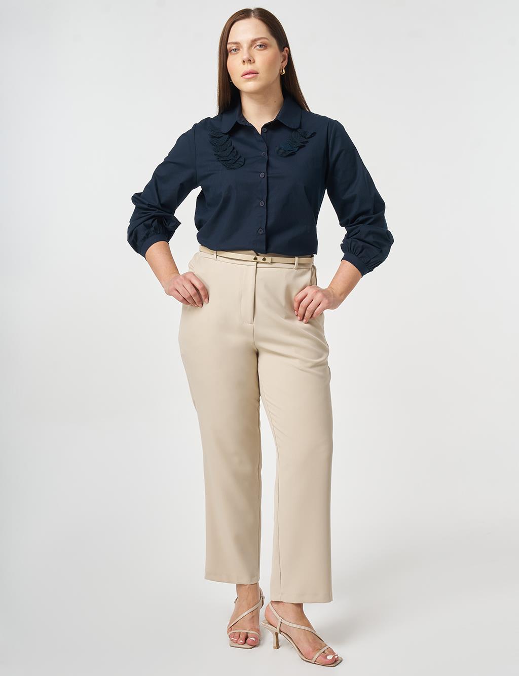 Slim-Belted Straight-Leg Pants Stone