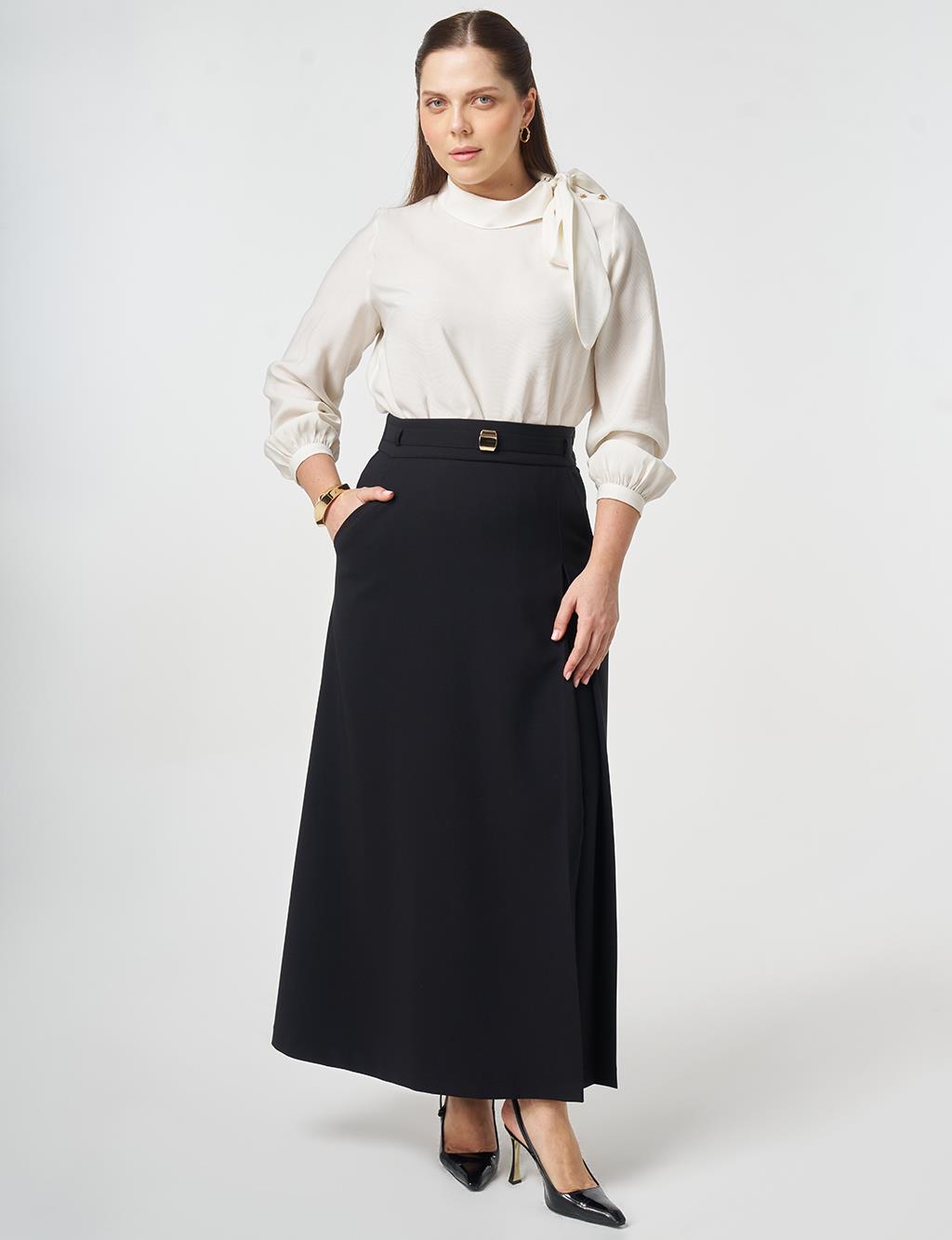 Buckle Detail A-Line Skirt Black