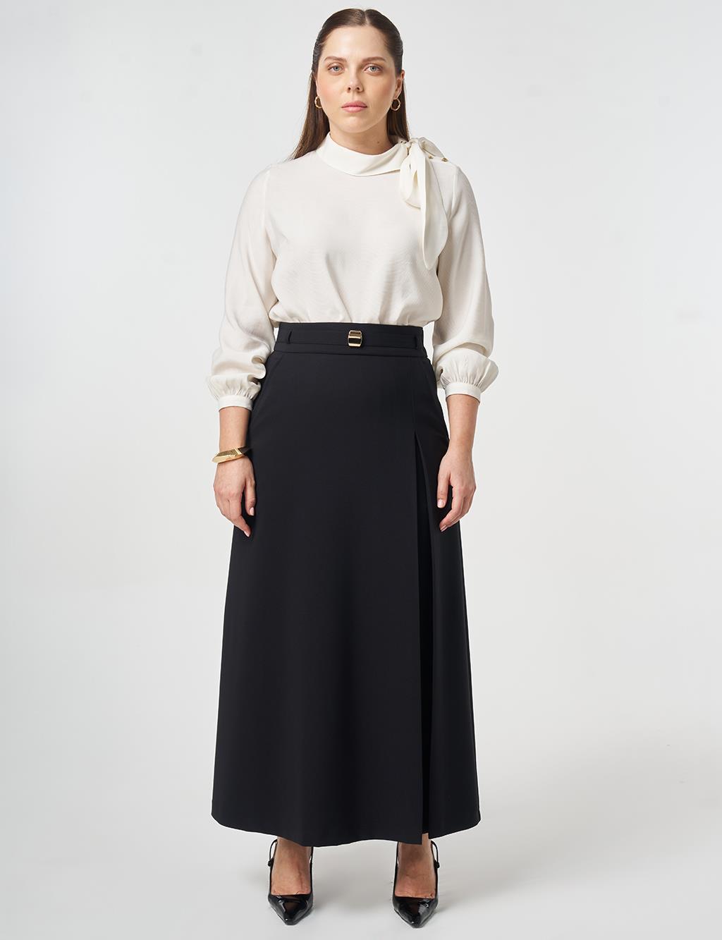 Buckle Detail A-Line Skirt Black