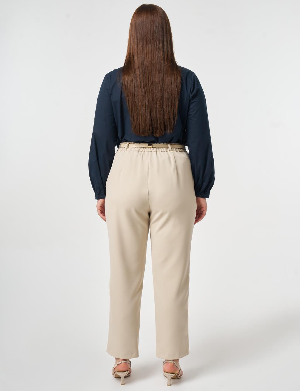 Slim-Belted Straight-Leg Pants Stone