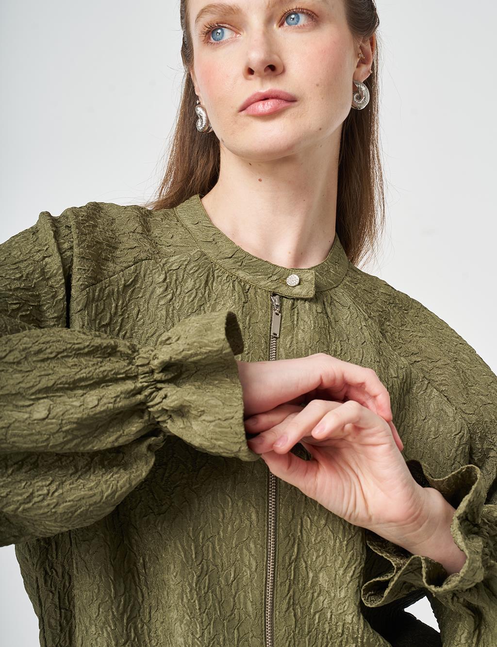 Raglan Sleeve Embossed Jacket Khaki