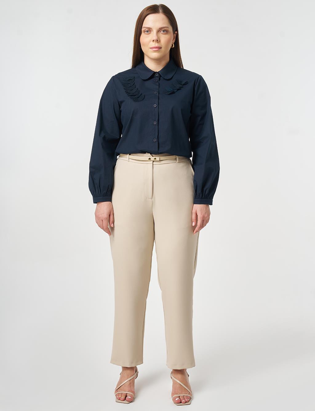 Slim-Belted Straight-Leg Pants Stone