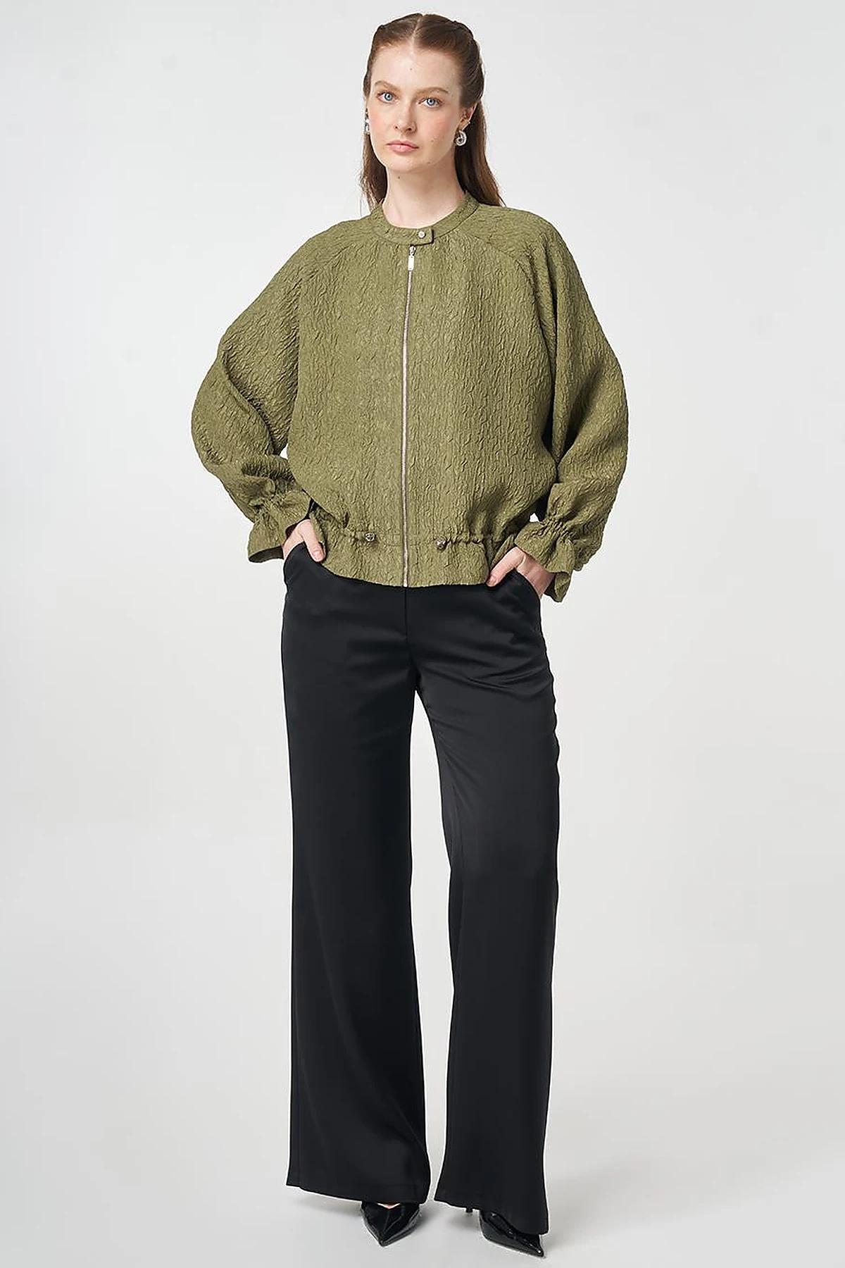 Raglan Sleeve Embossed Jacket Khaki