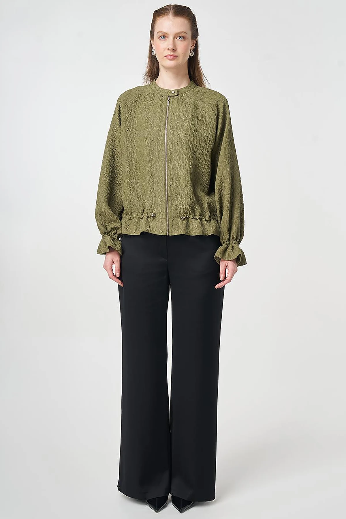 Raglan Sleeve Embossed Jacket Khaki