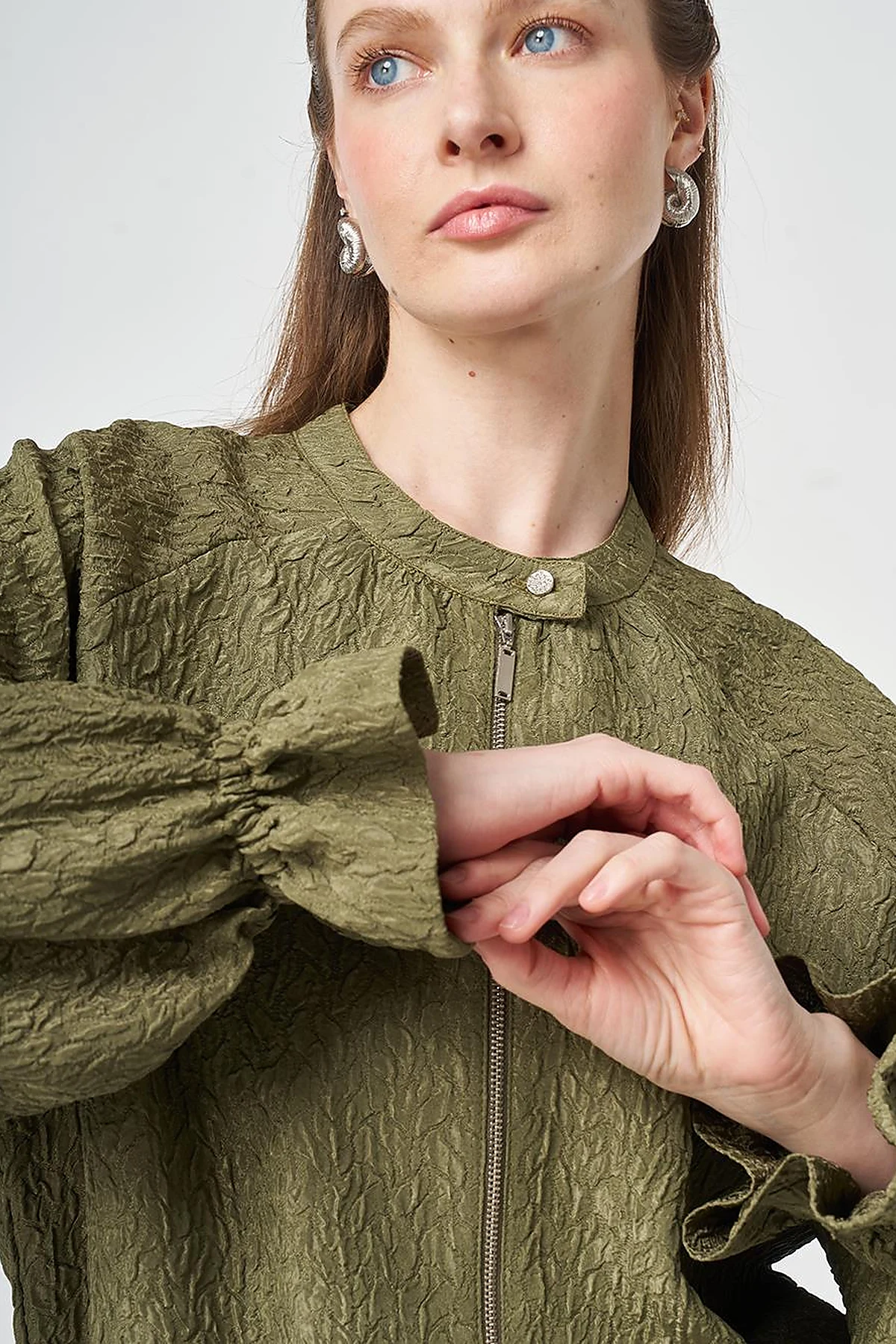 Raglan Sleeve Embossed Jacket Khaki