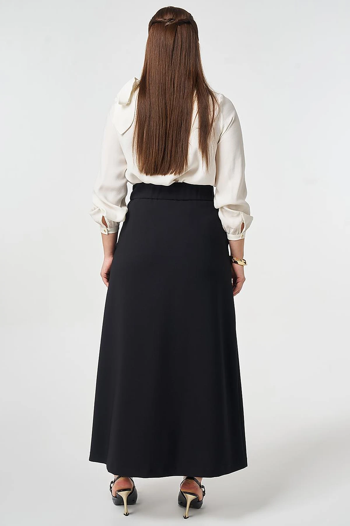 Buckle Detail Flared Skirt Black
