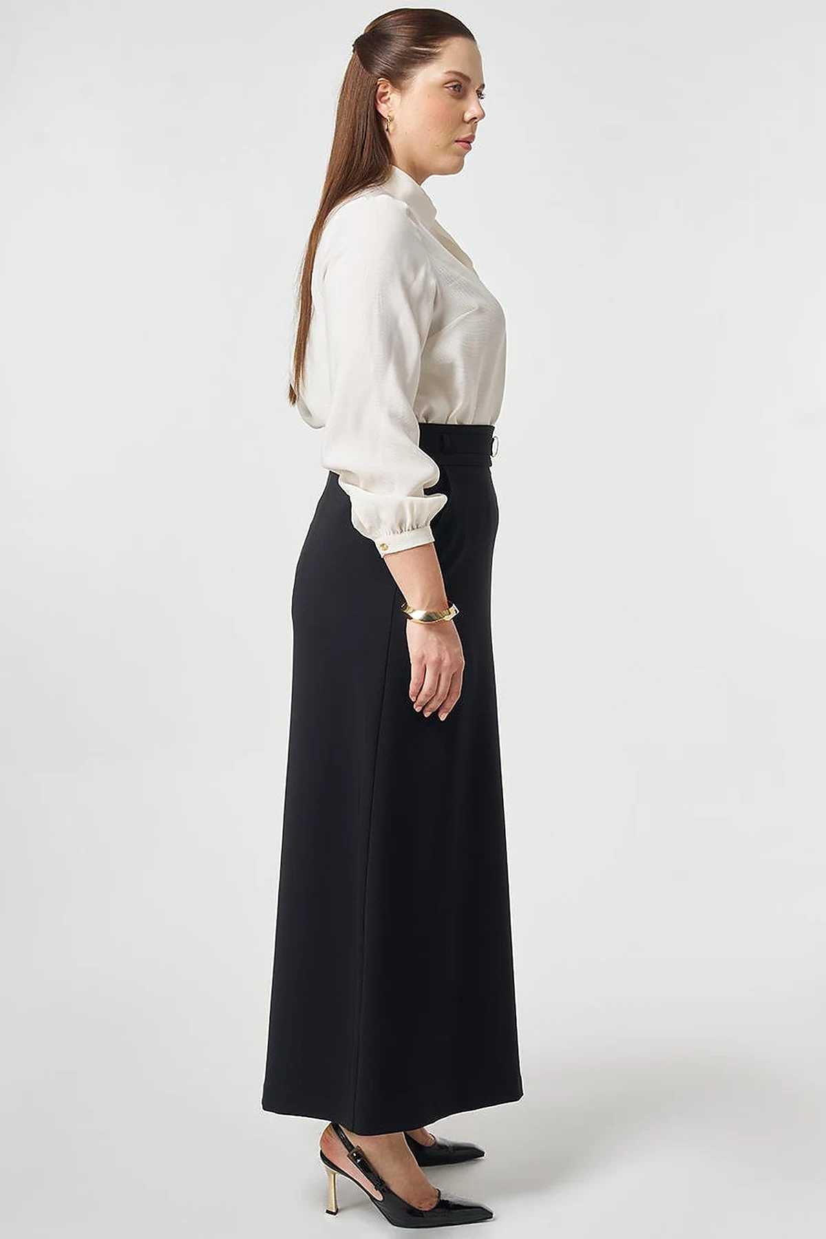 Buckle Detail Flared Skirt Black