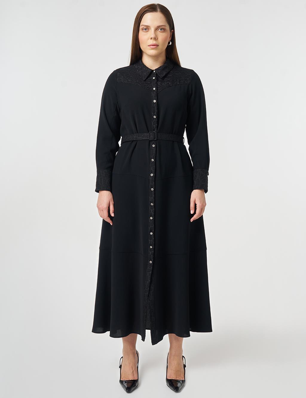 Buckle Detail Crepe Dress Black