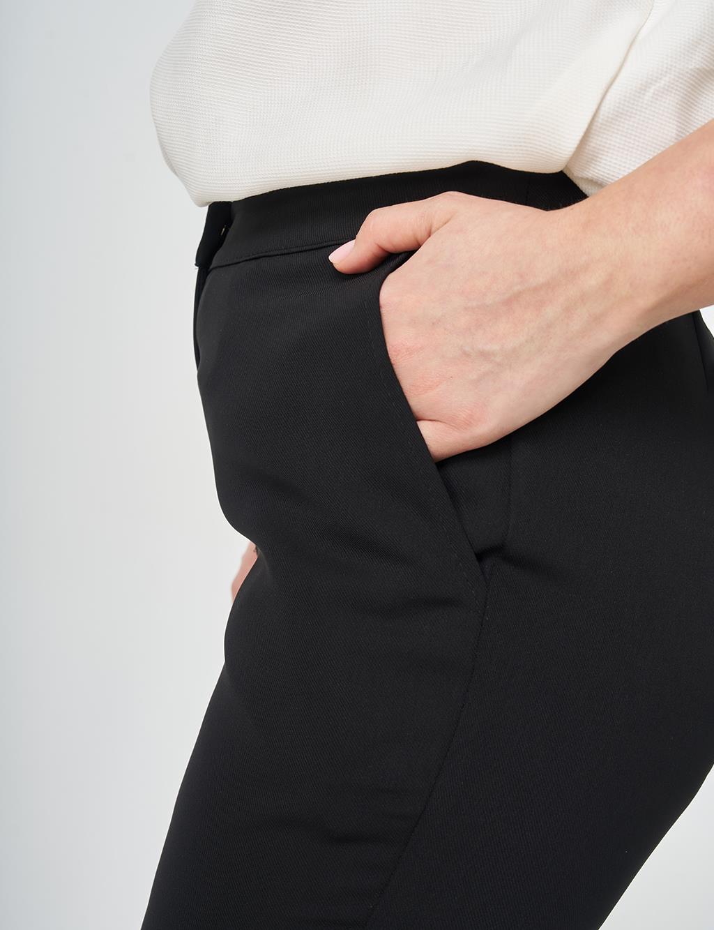 Elastic Waist Wide Leg Trousers Black