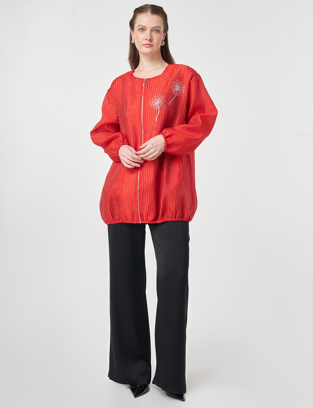 Hotfix Printed Embossed Jacket Red