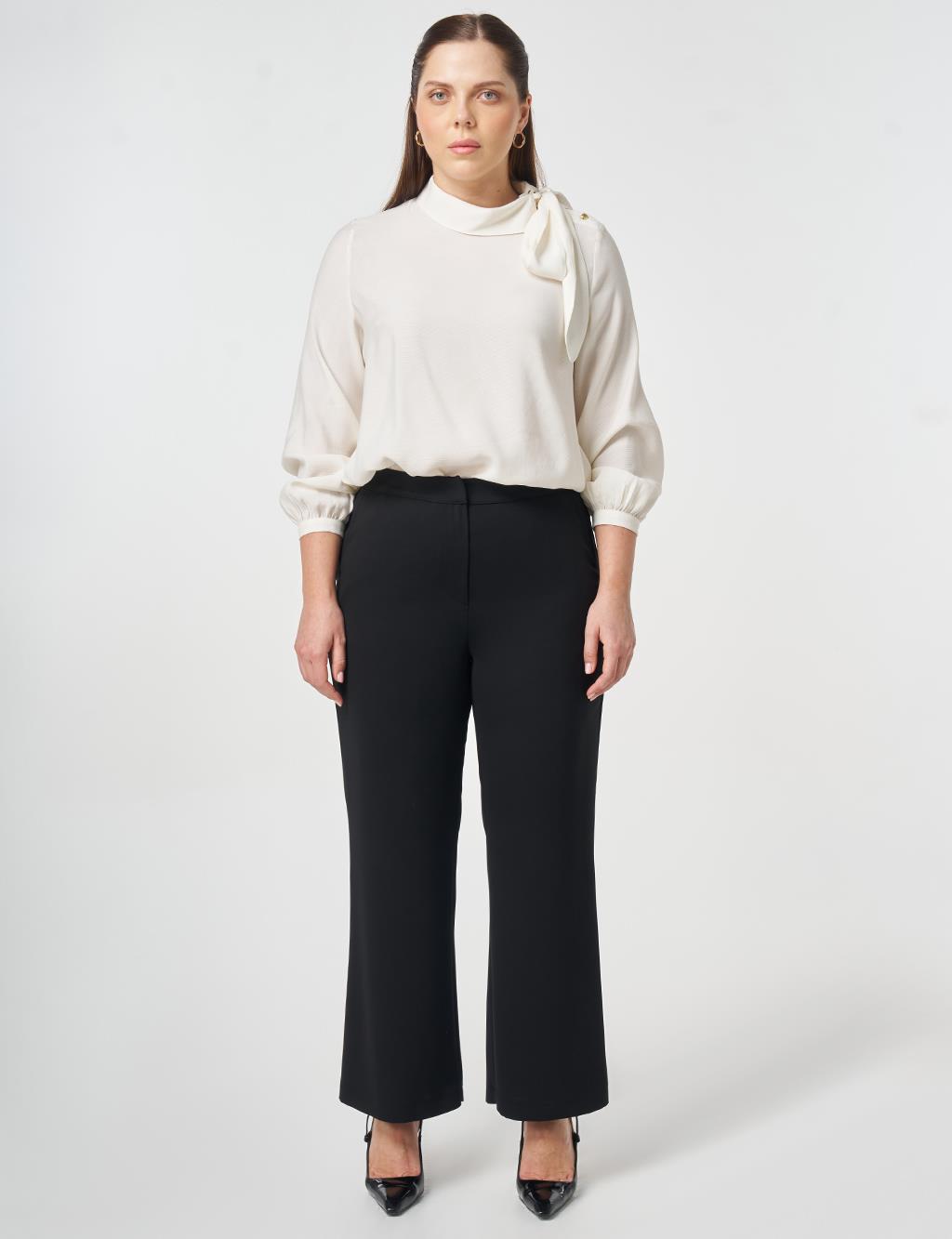 Elastic Waist Wide Leg Trousers Black