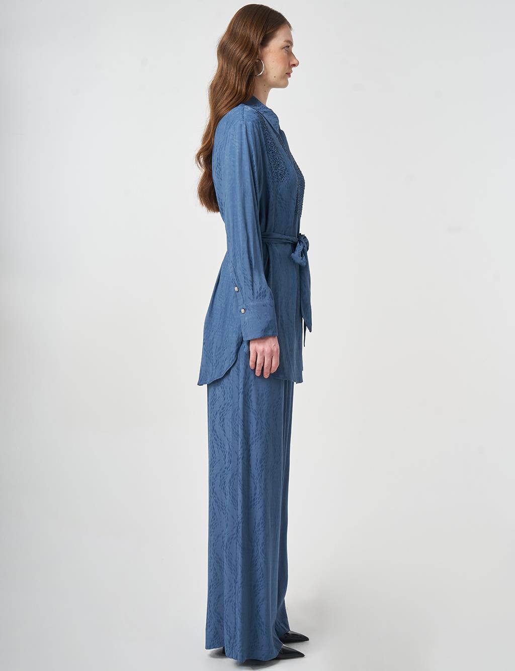 100% Viscose Hotfix Printed Two-Piece Set Indigo