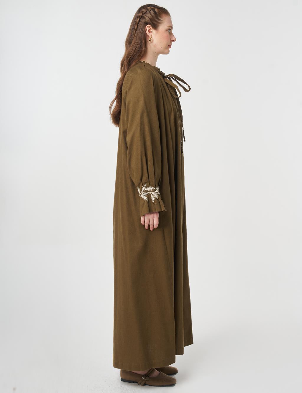 Cuff Detailed Non-Denim Dress Dark Khaki