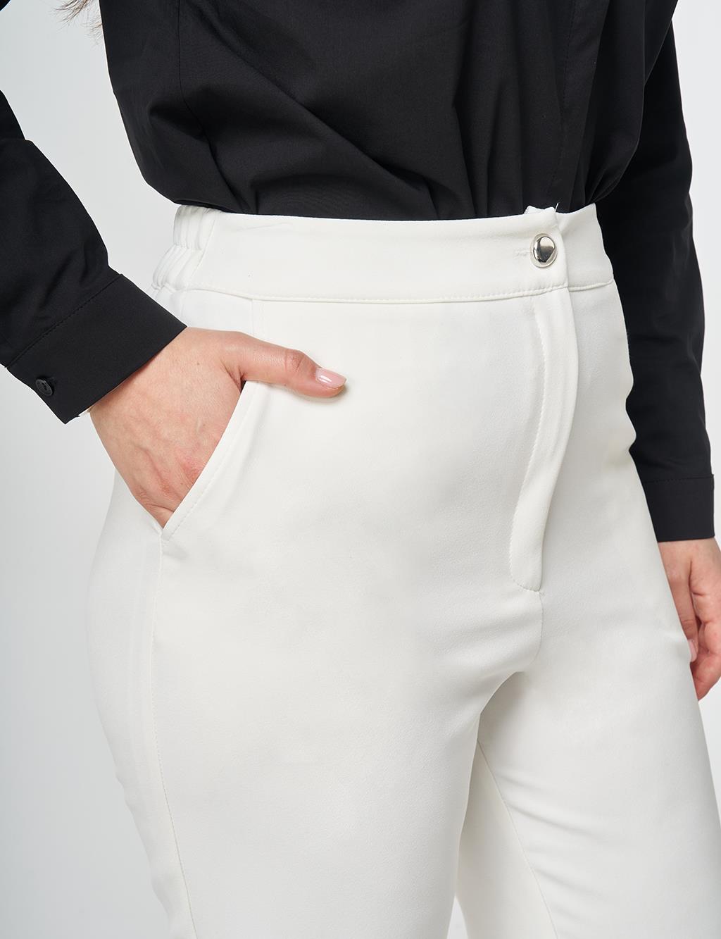 Bel Lastikli Dar Paça Pantolon Ekru