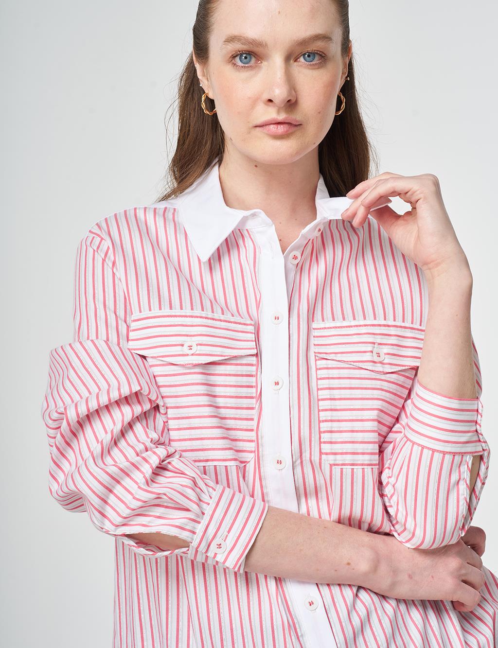 Striped Cotton Blouse Fuchsia
