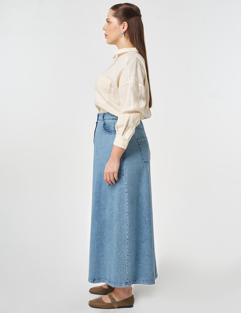 Washed Denim Skirt Blue