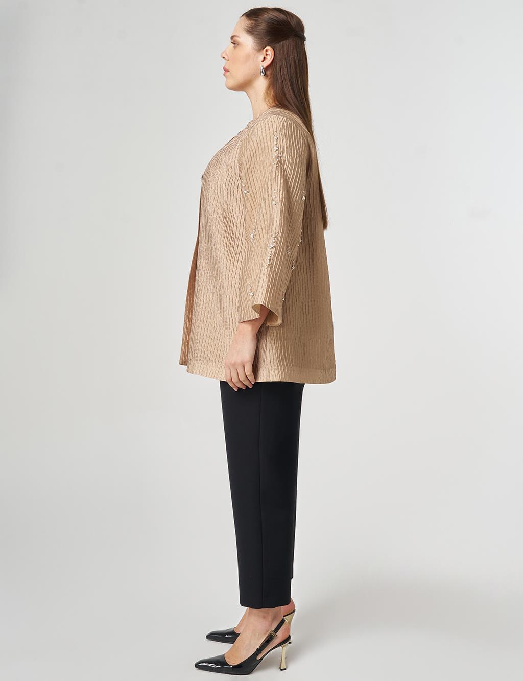 Pearl Button Jacquard Jacket Beige