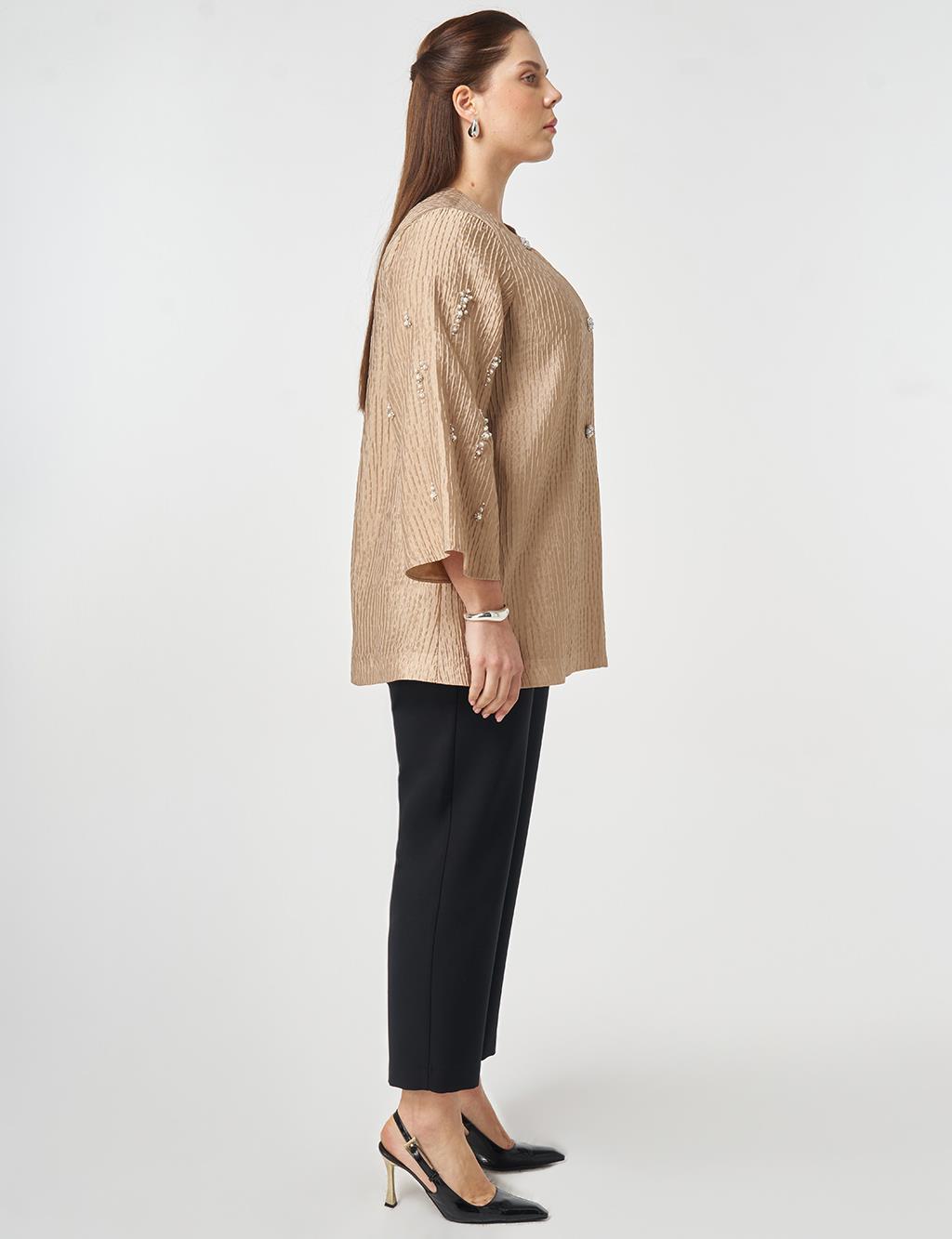Pearl Button Jacquard Jacket Beige