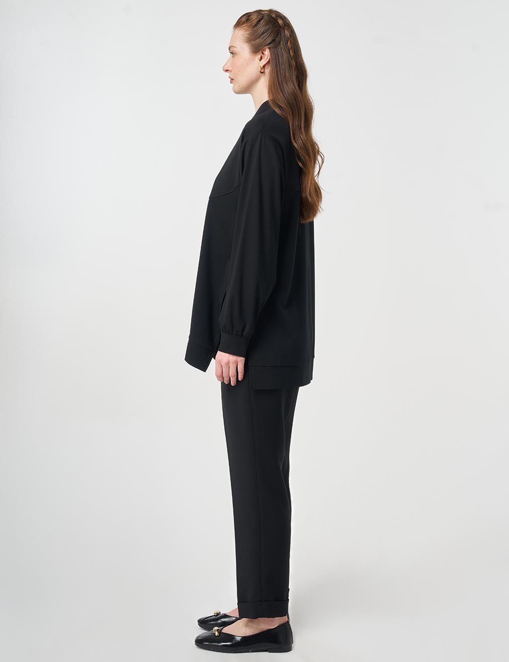 Zipper Closure College Collar Jacket Black