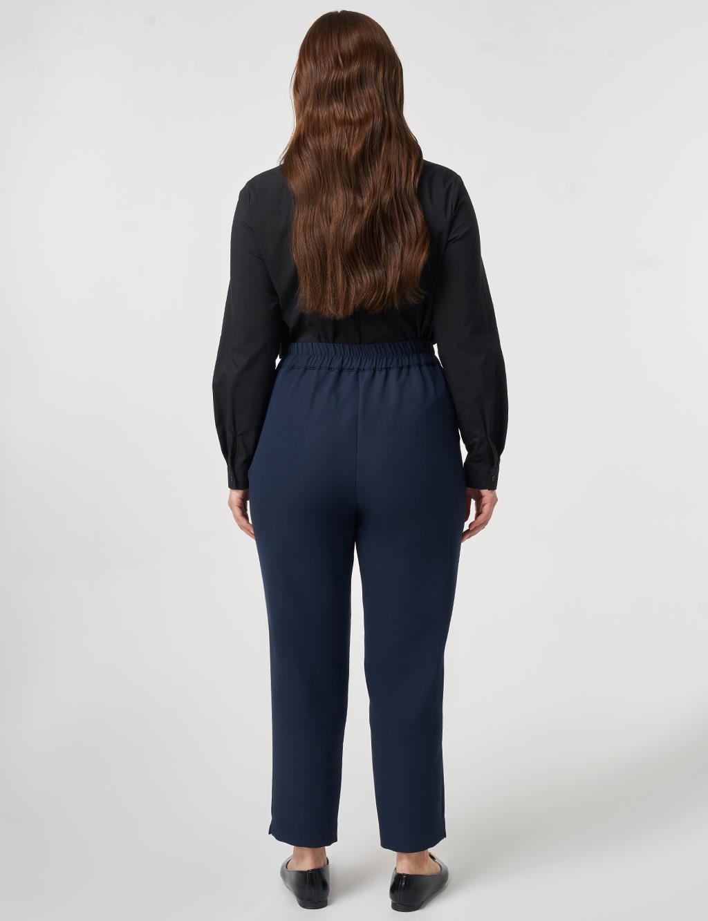 Bel Lastikli Dar Paça Pantolon Koyu Lacivert