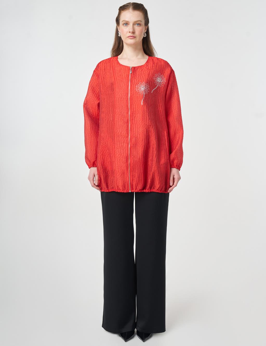 Hotfix Printed Embossed Jacket Red