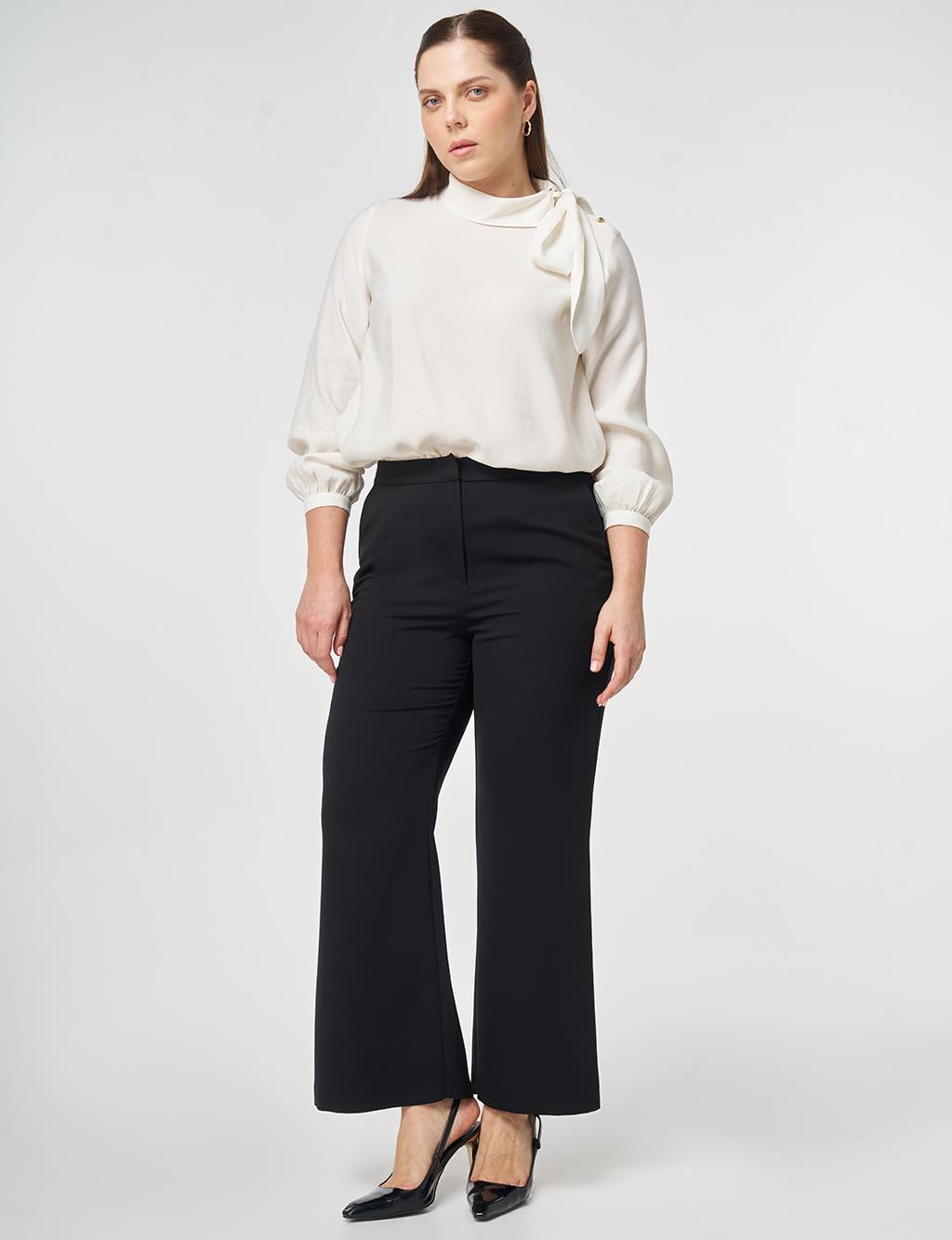Elastic Waist Wide Leg Trousers Black