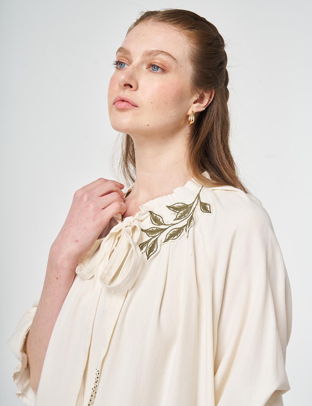 Cuff Detailed Lyocell Cotton Dress Cream