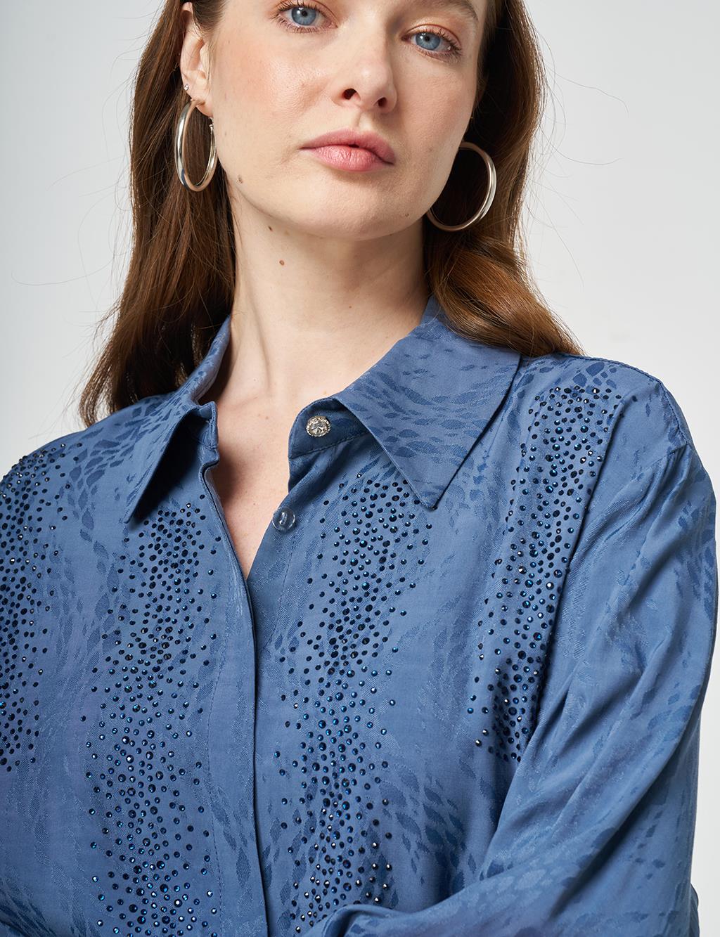 100% Viscose Hotfix Printed Two-Piece Set Indigo