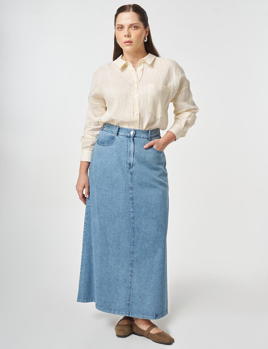 Washed Denim Skirt Blue